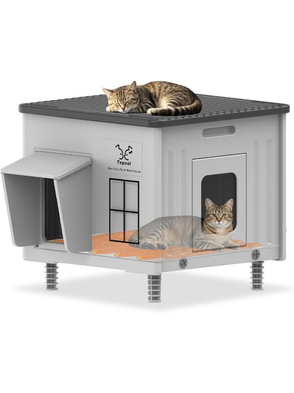 Heated Waterproof Cat House for Outdoor Winter Shelter, Insulated Feral Cat Home